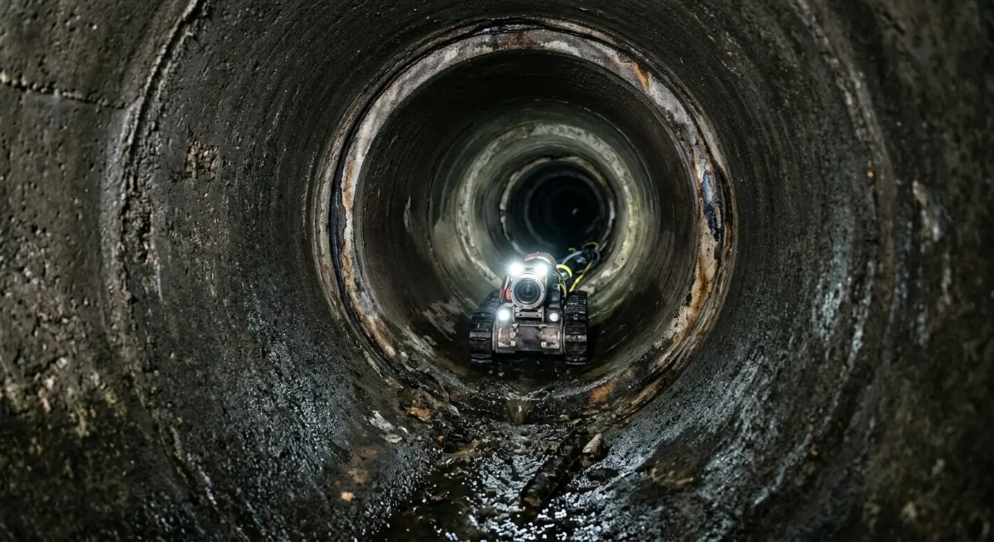 Robotic sewer camera inspecting pipe interior for Sewer Line Repair in Hull