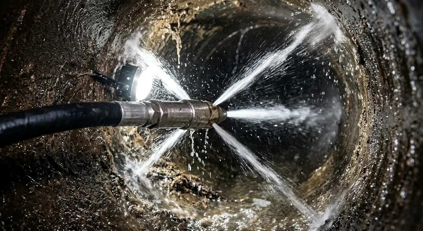 High-pressure hydro jetting nozzle cleaning sewer pipe for Storm Drain Cleaning in Hull